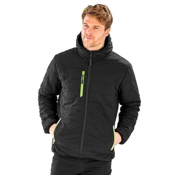 Result Genuine Recycled Mens Compass Padded Jacket / Black/Lime Green - Picture 2 of 2